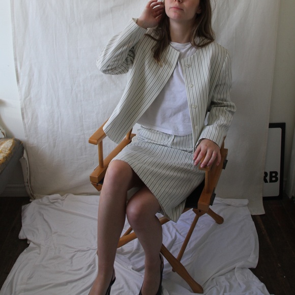 Sax Fifth Avenue 2 Pc Skirt Blazer Striped Suit Sz Medium - Picture 2 of 6